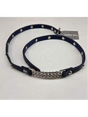 Cookie Lee Bracelet NWT Navy Blue Crystal Studded Faux Leather Wrap Brutalist
